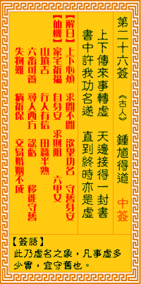 观音灵签第26签抽签解签